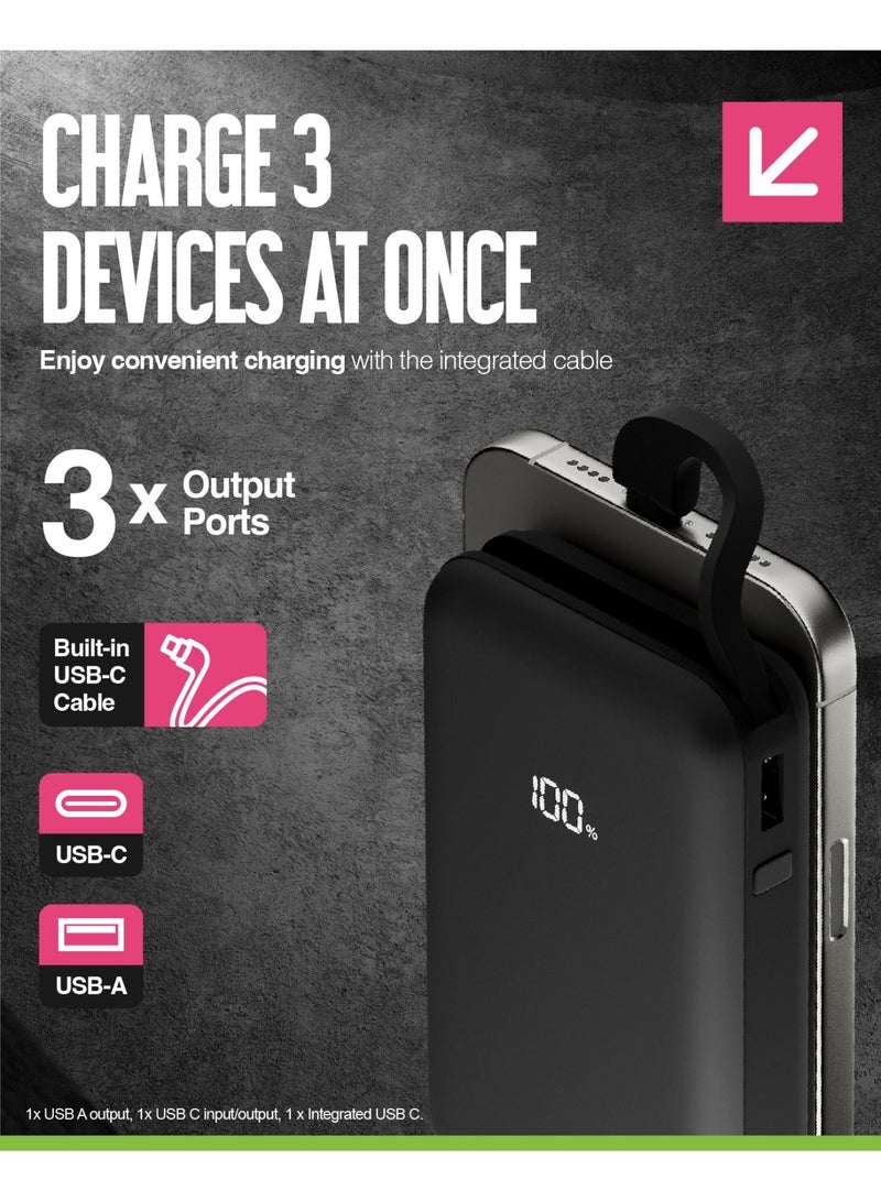 جوس بنك طاقة متكامل من Juice Eco، شاحن محمول 12000 مللي أمبير/ساعة مع كابل USB-C مدمج وشاشة رقمية، مخرج USB-C سريع، بنك طاقة لأجهزة iPhone 15 16 Pro Max، Samsung، Android، iPad، DJI Osmo Pocket 3 - Image 5